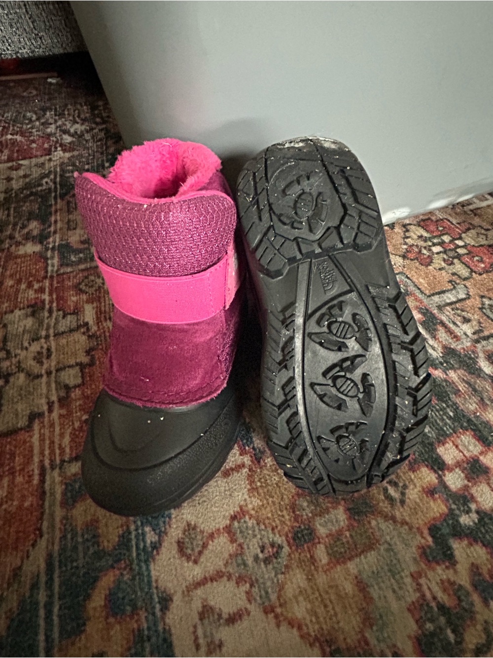 North Face Kids Pink Fuzzy Winter Boots